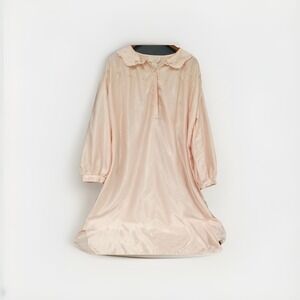 Aria Pink VTG Satin Floral Cottagecore Long Sleeve Night Gown Sz M